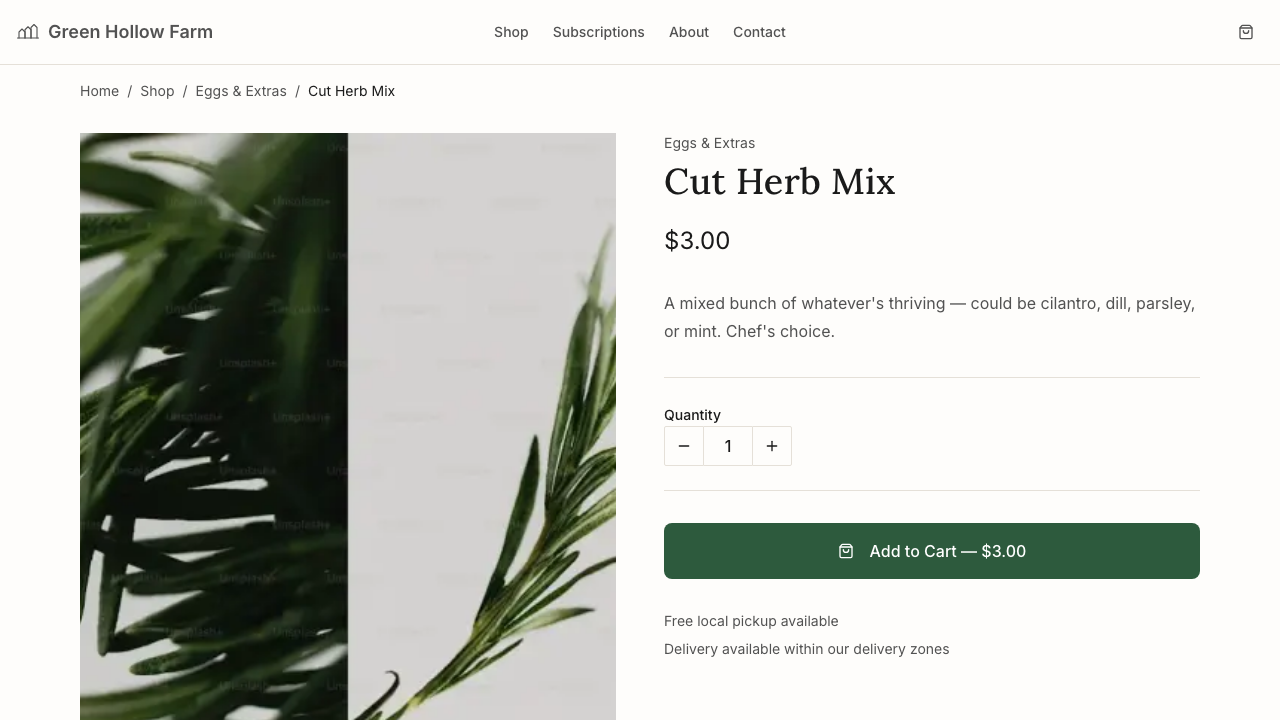 Product page showing photo, price, and add to cart