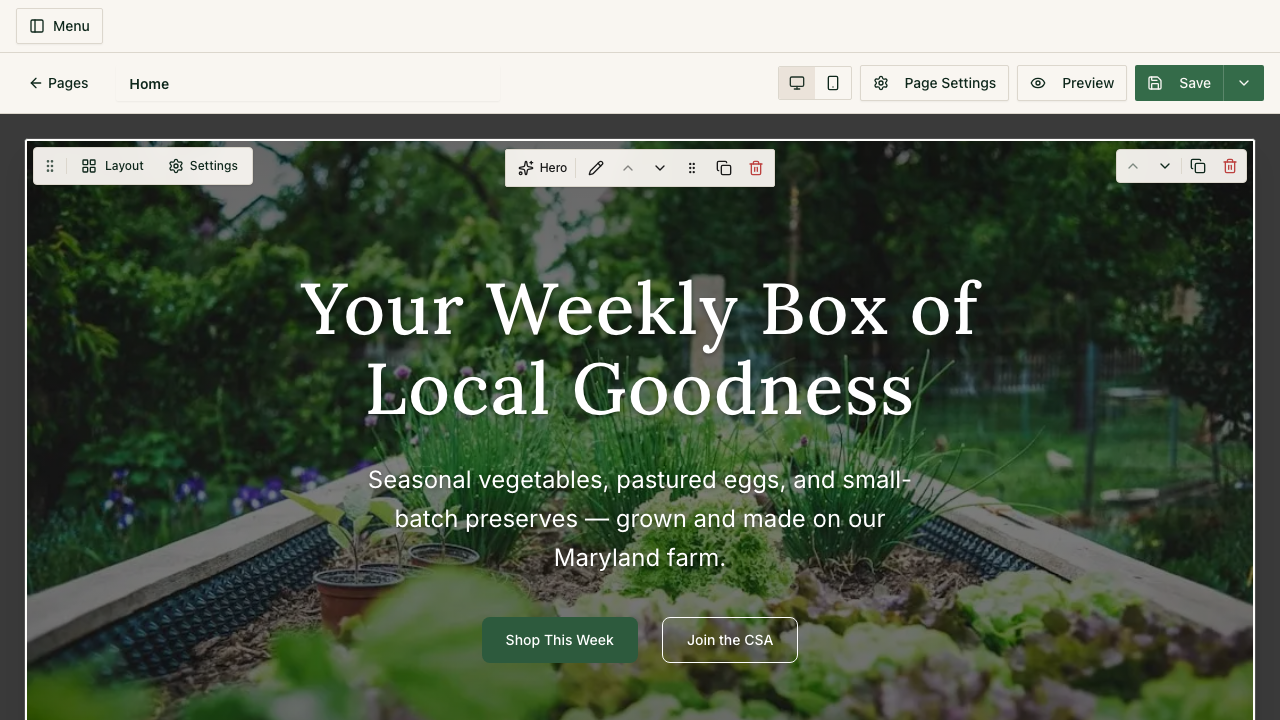 Visual page builder with drag-and-drop blocks