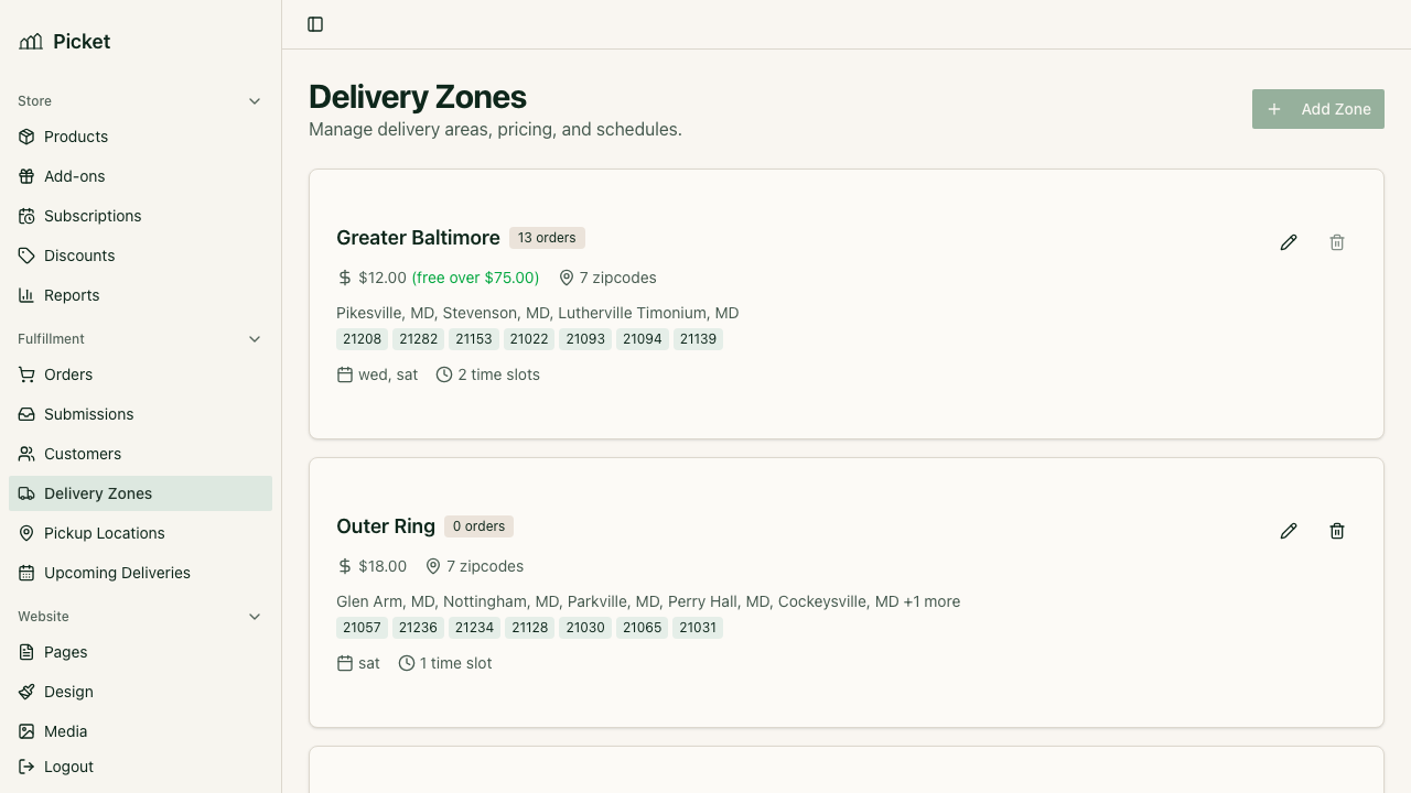 Delivery and pickup scheduling interface
